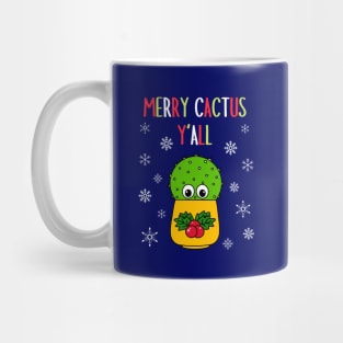 Merry Cactus Y'all - Cute Cactus In Christmas Holly Pot Mug